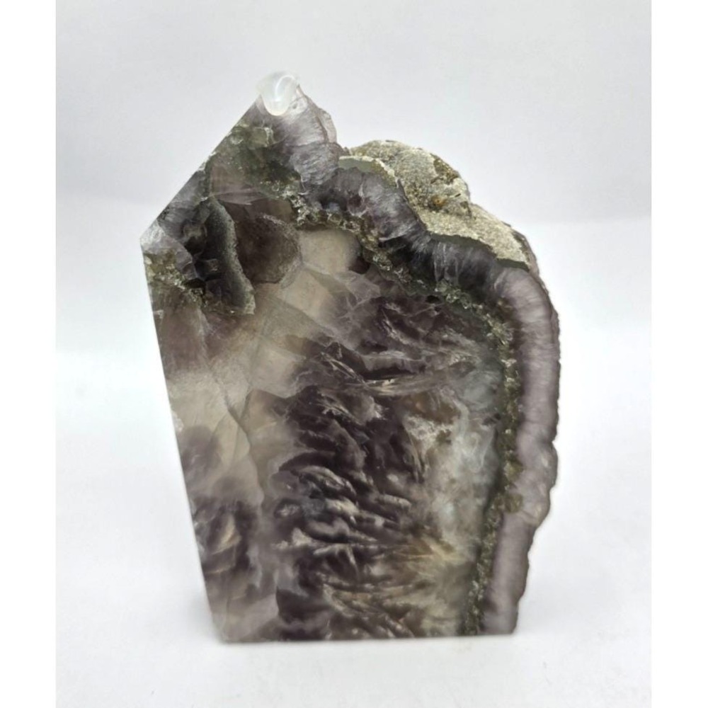 Agate Geode Slice Crystal Mineral 497 g Polished Beautiful Grays White 4.5"L NEW
